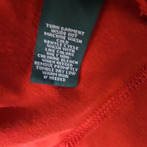 Lauren Ralph Lauren Women's Sz Lg Red Cotton Top 3/4 sleeve lace up - Picture 4 of 11